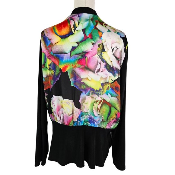Joseph Ribkoff Large Jacket Black Multicolor Floral Open Front Maximalist - Picture 1 of 8